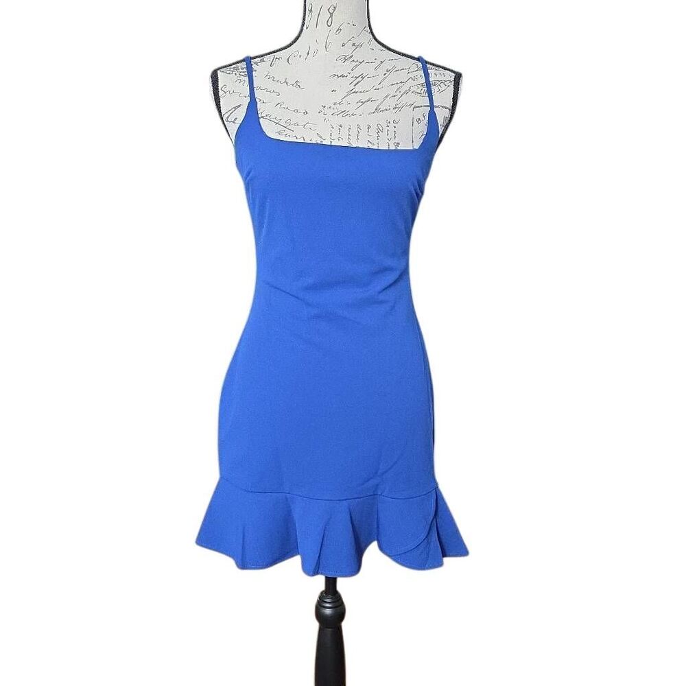 Lulu's Women's Size Medium Blue Compelling Composure Ruffled Bodycon Mini Dress - Picture 2 of 8